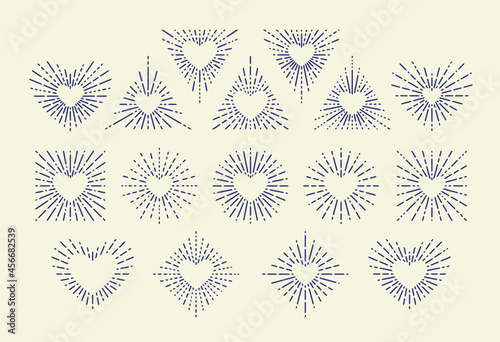 Set of Vintage Sunbursts in Different Shapes. Trendy Hand Drawn Retro Bursting Rays Design Elements. Hipster Vector illustration