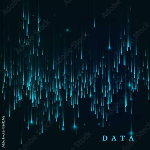 Random generated data block stream. Abstract matrix. Big data visualisation. Sci-fi or futuristic abstract background in blue colors. Vertor