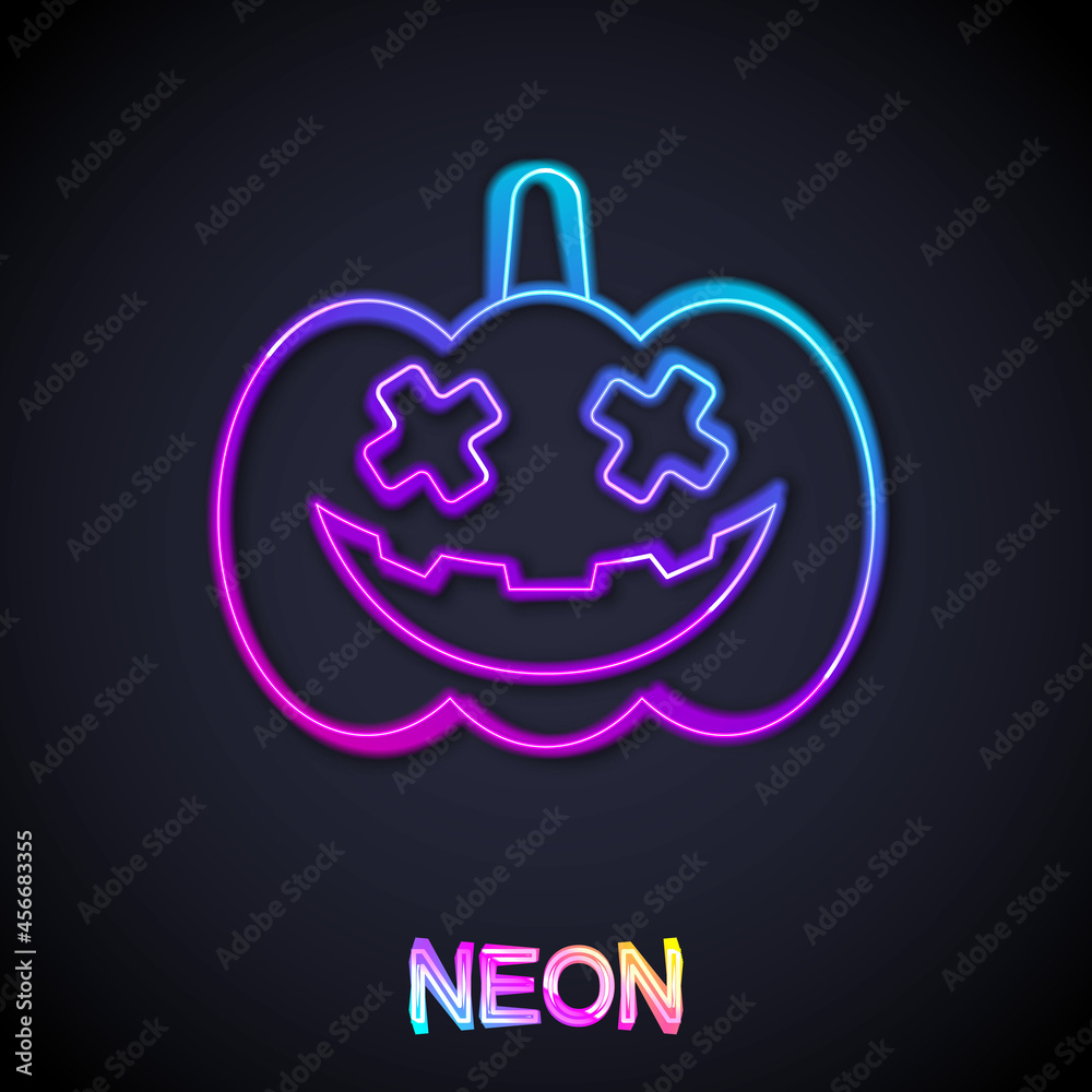 Glowing neon line Pumpkin icon isolated on black background. Happy Halloween party. Vector Glowing neon line Pumpkin icon isolated on black background. Happy Halloween party. Vector