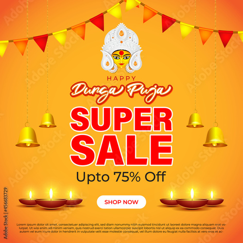 vector illustration for Indian hindu festival Durga puja sale banner, flyer poster