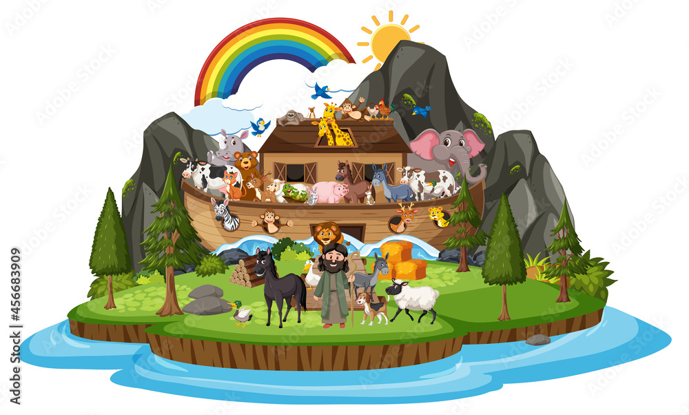 Noah's Ark with Animals isolated on white background Stock Vector ...