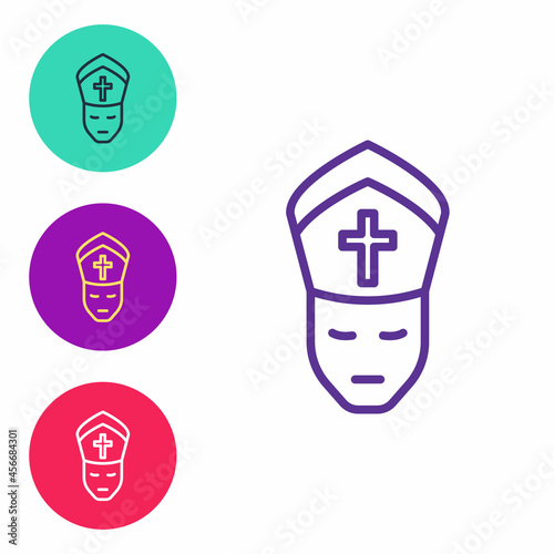 Set line Pope icon isolated on white background. Pope hat. Holy father. Set icons colorful. Vector