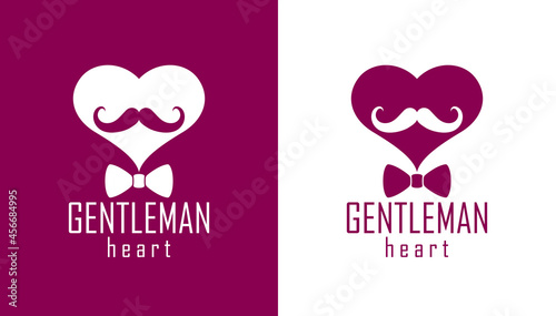 Gentleman heart vector icon or logo, heart shape with tie mustache and glasses symbol, man club, male hipster style and fashion.