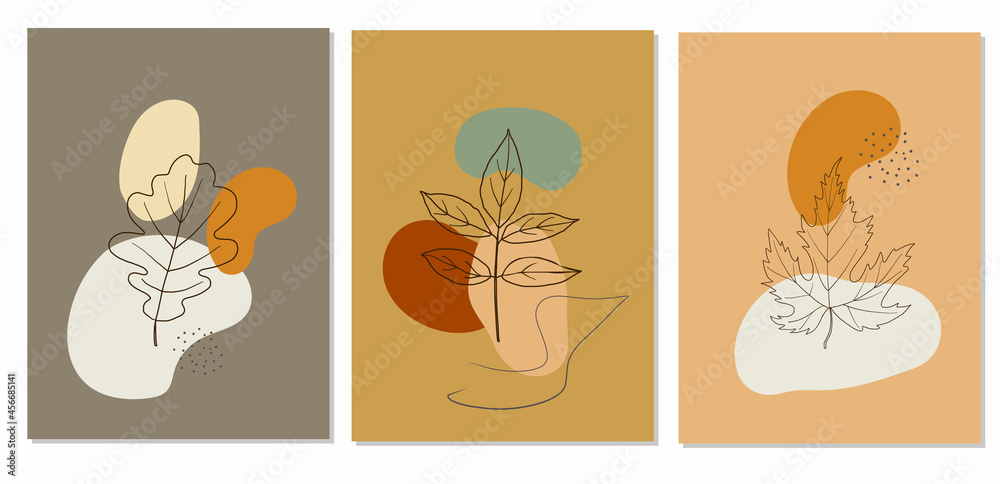 Abstract autumn posters in abstract style on colorful background. Trendy vector illustration. Beautiful natural background. Vector fall design. Poster design template.