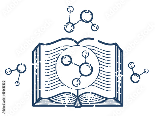 Open book with molecule vec...