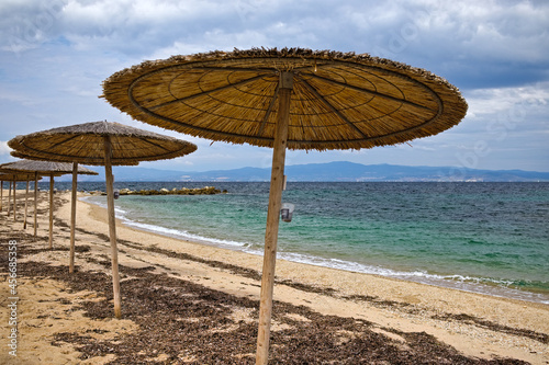 beach with umbrellas
