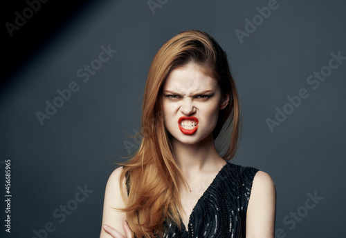 cheerful woman Red hair charm posing cosmetics isolated background