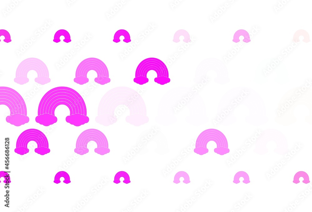 Light Pink vector backdrop with rainbows, clouds. Light Pink vector backdrop with rainbows, clouds.