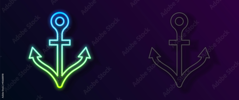 Glowing neon line Anchor icon isolated on black background. Vector Glowing neon line Anchor icon isolated on black background. Vector