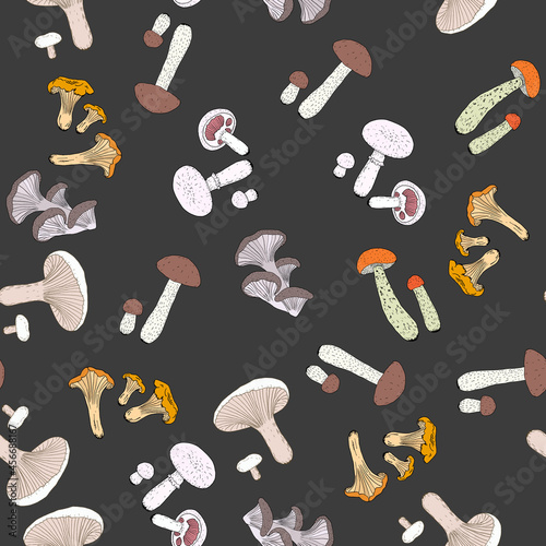 Seamless pattern with edible mushrooms