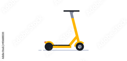 Electric scooter for online delivery of parcels and food to your home. Yellow scooter side view. Ecological transport. Vector illustration isolated on white background