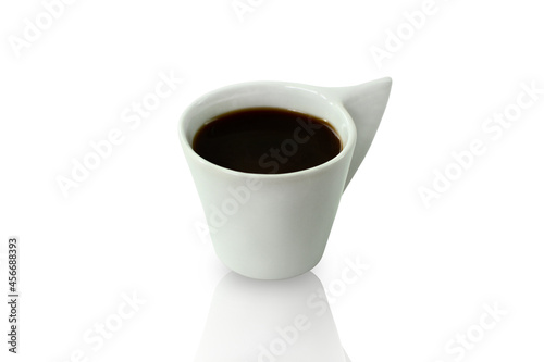 A cup of coffee. Isolate. Black coffee is poured into a white cup.