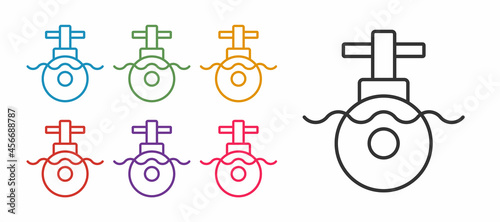Set line Submarine icon isolated on white background. Military ship. Set icons colorful. Vector