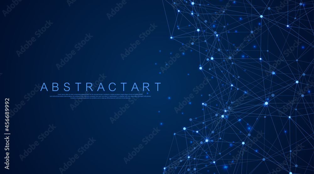 Technology abstract lines and dots connection background. Connection digital data and big data concept. Digital data visualization. Vector illustration