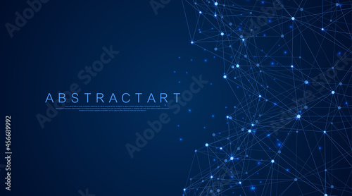 Technology abstract lines and dots connection background. Connection digital data and big data concept. Digital data visualization. Vector illustration