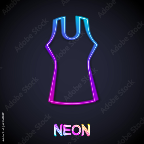 Glowing neon line Woman dress icon isolated on black background. Clothes sign. Vector