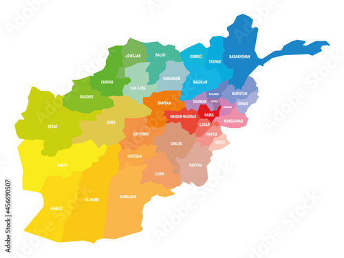 Colorful political map of Afghanistan. Administrative divisions - provinces. Simple flat vector map with labels. photo