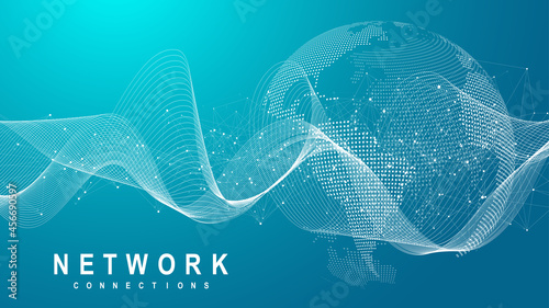 Global network connection concept. Big data visualization. Social network communication in the global computer networks. Internet technology. Business. Science. Vector illustration