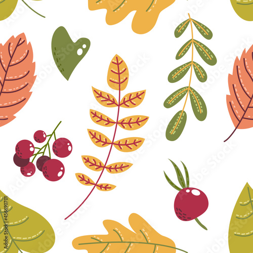 cute flat autumn leaves seamless pattern background