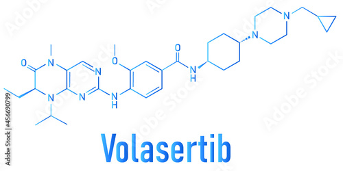 Volasertib cancer drug molecule (PLK1 inhibitor). Skeletal formula.