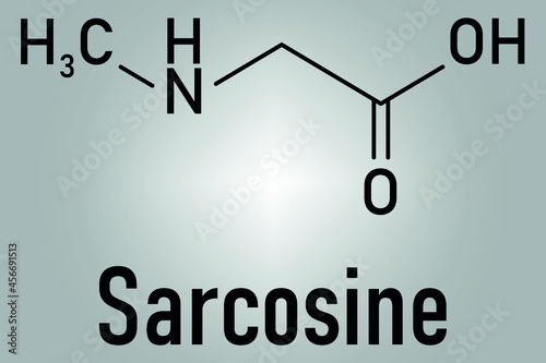 Sarcosine (N-methylglycine) molecule. Skeletal formula.