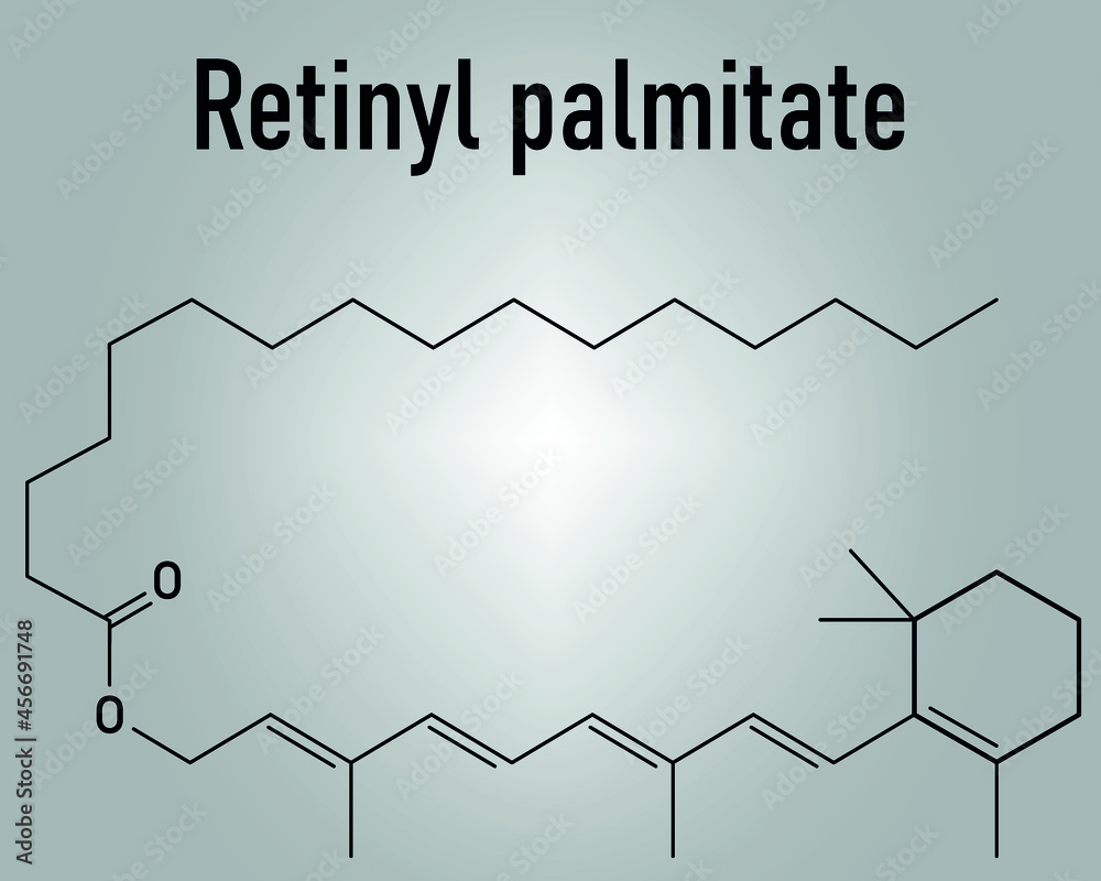 Retinyl palmitate vitamin supplement molecule. Ester of vitamin A