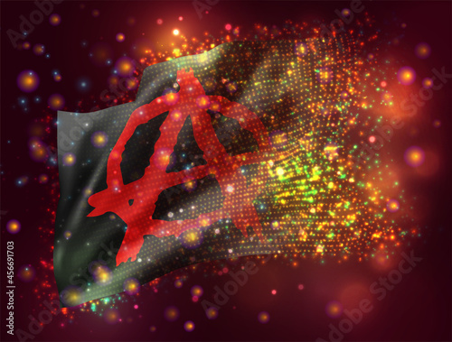 anarchy on black vector 3d flag on pink purple background with lighting and flares