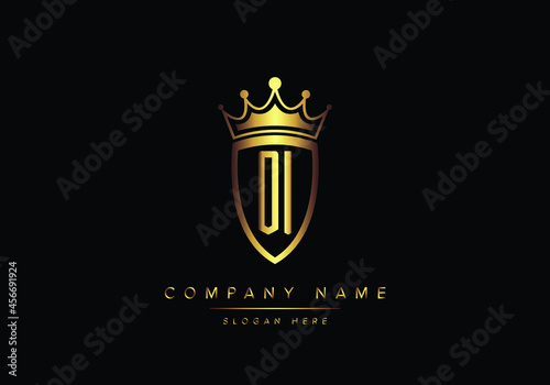 Alphabet letters OI monogram logo, gold color, shield style, luxury style, vector illustration