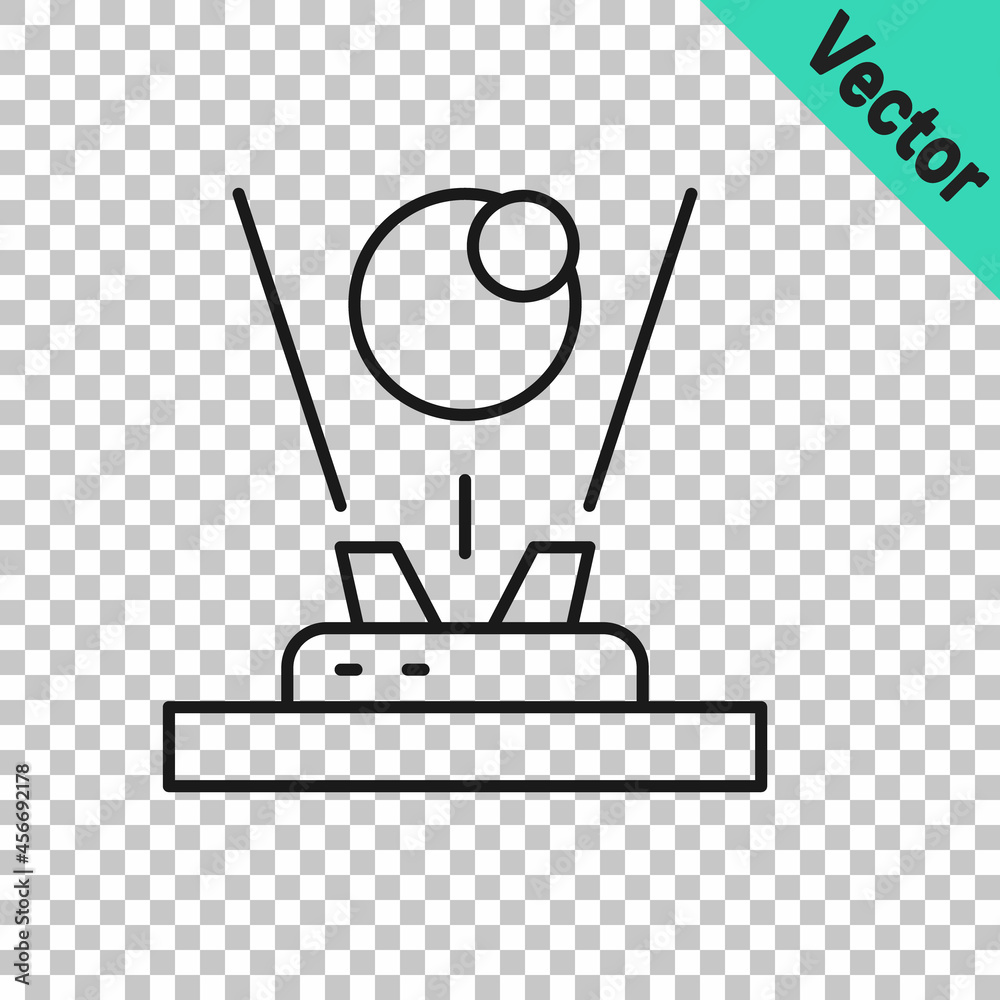 Fototapeta premium Black line Hologram icon isolated on transparent background. Global communication technology. Vector