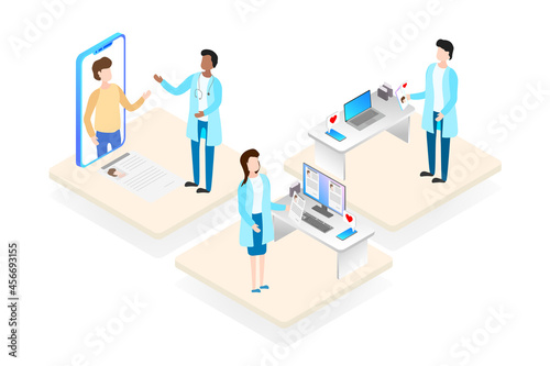 Healthcare and innovative technology isometric design. Medical concept.
