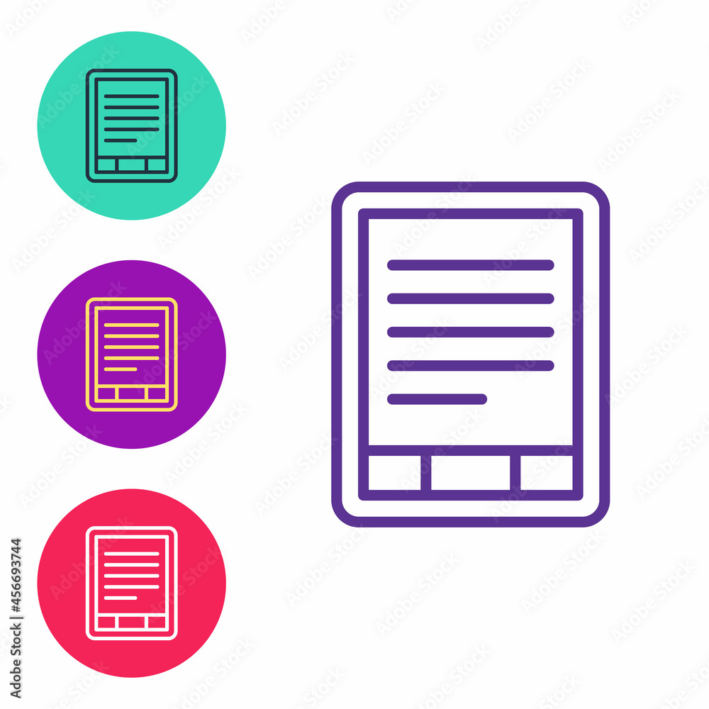 Set line E-Book reader icon isolated on white background. Set icons colorful. Vector Set line E-Book reader icon isolated on white background. Set icons colorful. Vector