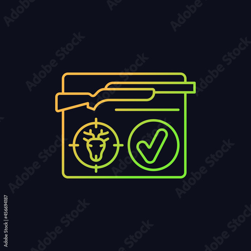 Resident hunting license gradient vector icon for dark theme. Qualified hunter. Official document. Capture prey. Thin line color symbol. Modern style pictogram. Vector isolated outline drawing