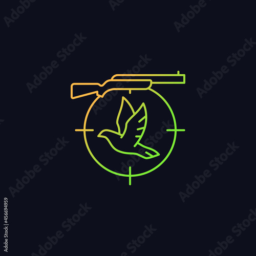 Pigeon shooting gradient vector icon for dark theme. Bird shooting competition. Roost and flighting dove hunt. Thin line color symbol. Modern style pictogram. Vector isolated outline drawing