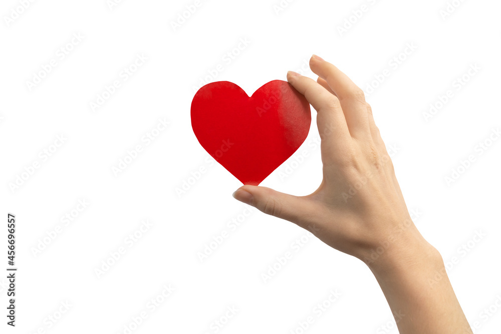 World heart day concept. Hand holding red heart isolated on a white background. Copy space photo World heart day concept. Hand holding red heart isolated on a white background. Copy space photo