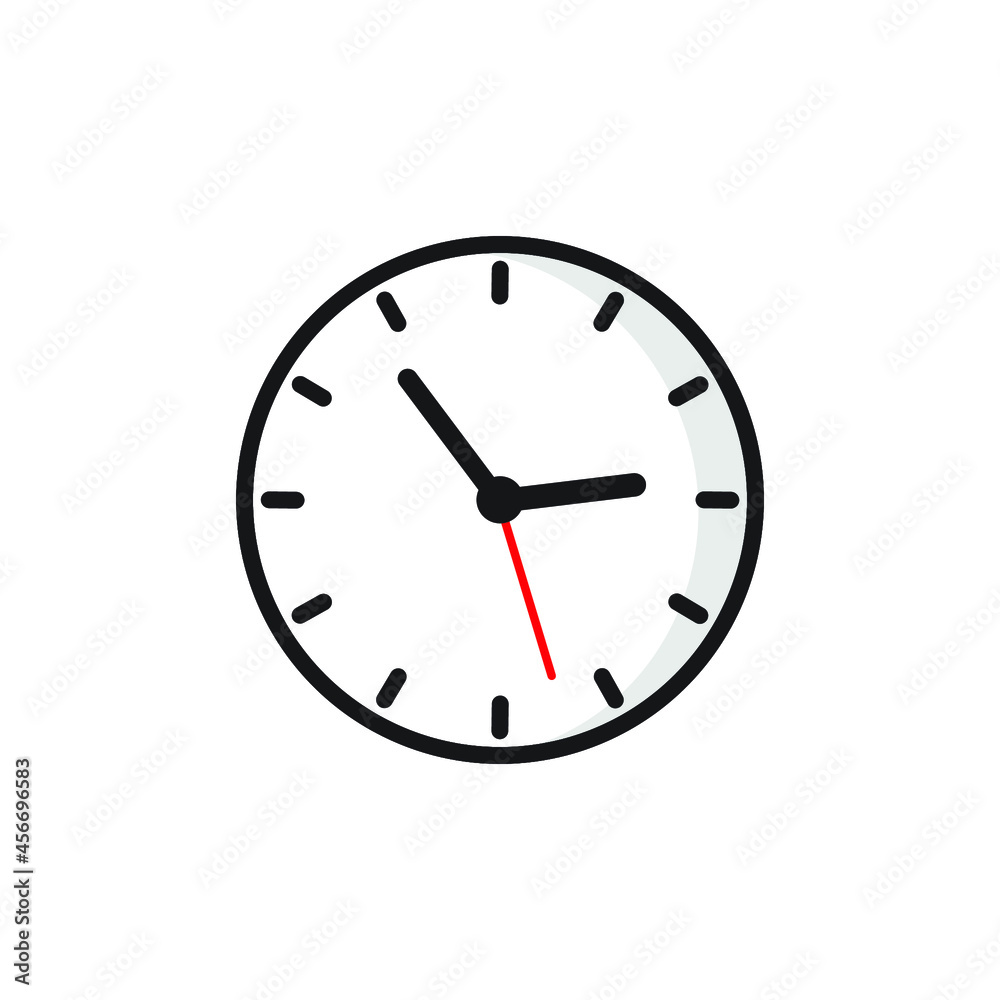 Clock icon in flat style, timer on a white background. Business hours. Vector design element for your project