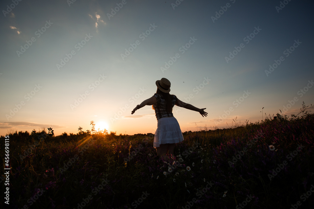 Girl feeling happy being connected with the nature