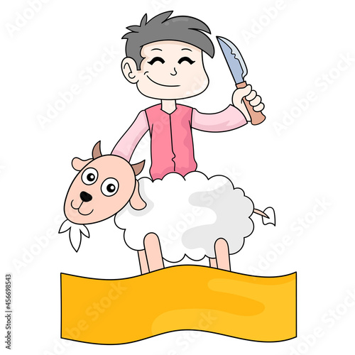 eid ul adha banner template slaughter of sheep, doodle icon image kawaii