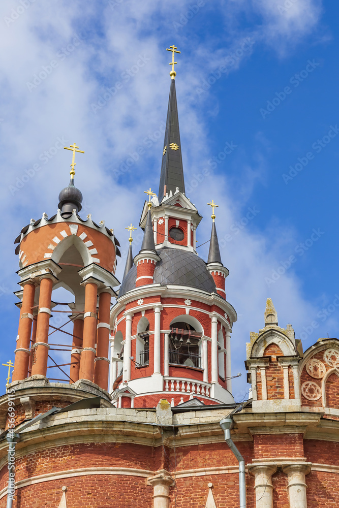Exterior of the orthodox Novo-Nikolsky Cathedral. Russian gothic of the early 19th century. Cultural heritage site. Mozhaysk, Russia