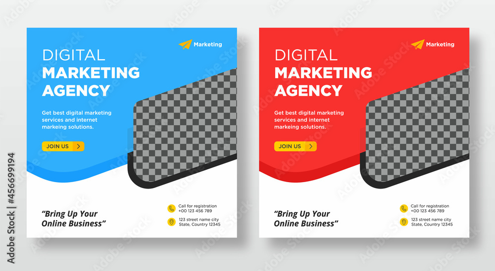 digital marketing agency and business Set of clean editable social media post or flyer templates with magenta and blue. Modern business banner graphics for online advert or facebook and instagram
