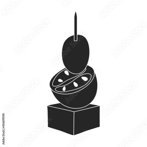 Canape and food black vector icon.Black vector illustration food and appetizer. Isolated illustration of canape and appetizer icon on white background.