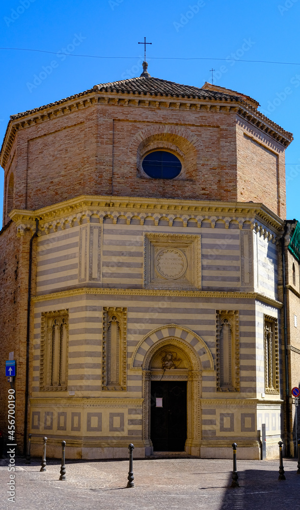 view of the historic center of Fano, Marche, Italy. baptistery