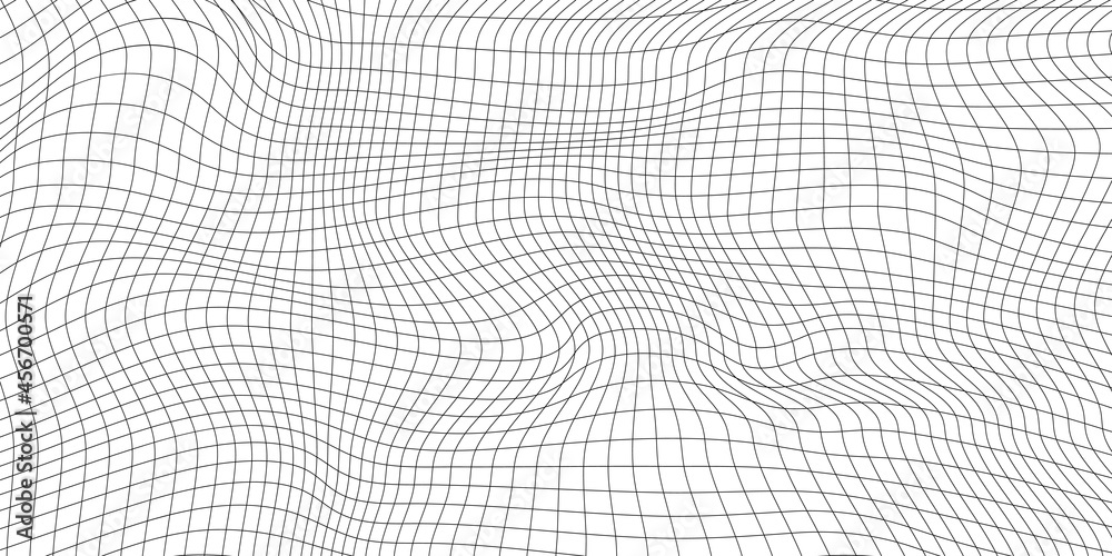 Abstract distorted wireframe wave. Vector curve surface background ...