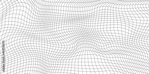 Abstract distorted wireframe wave. Vector curve surface background. Technology grid pattern. Mesh wave. photo