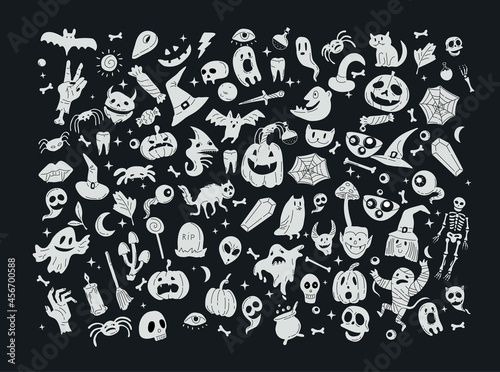 Vector icon and element collection for Halloween greeting card and poster, party sign. Concept illustration with Sign and symbol. Flat design cartoon