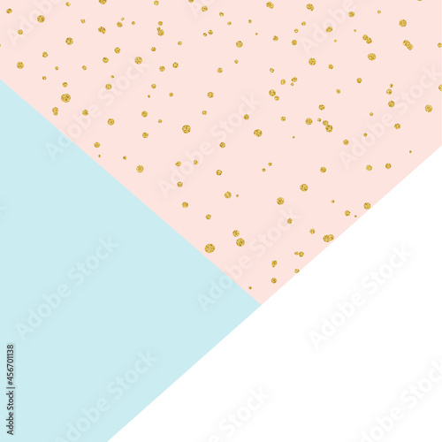 Vector background, with gold glitter, blue and pink triangle.