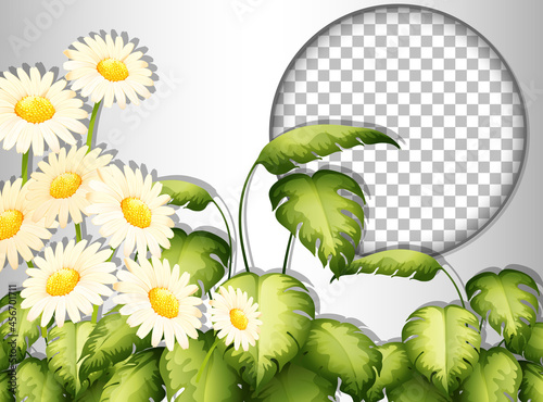 Round frame transparent with tropical flowers and leaves template