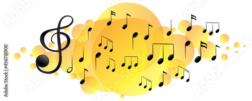 Musical melody symbols on yellow splotch
