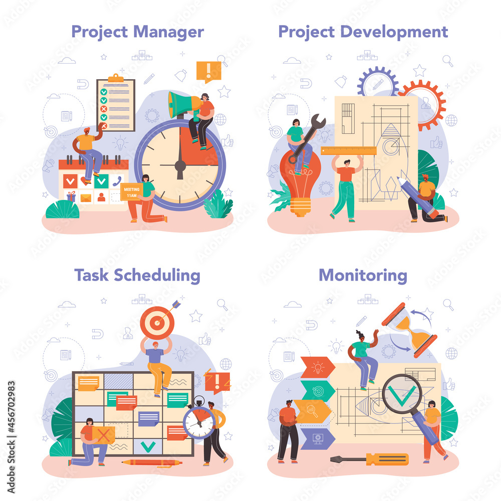 Project manager concept set. Successful business project planning