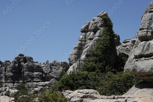 El Torcal de Antequera, the nature reserve in the Sierra del Torcal mountain range in the province of Malaga in Andalusia, Spain. Massive limestones, unusual landforms, impressive karst landscape © Annelies