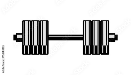 Type setting dumbbell. Iron for strength training. Sports equipment for athletes. Isolated on white background. Symbol, icon. Monochrome Illustration Vector